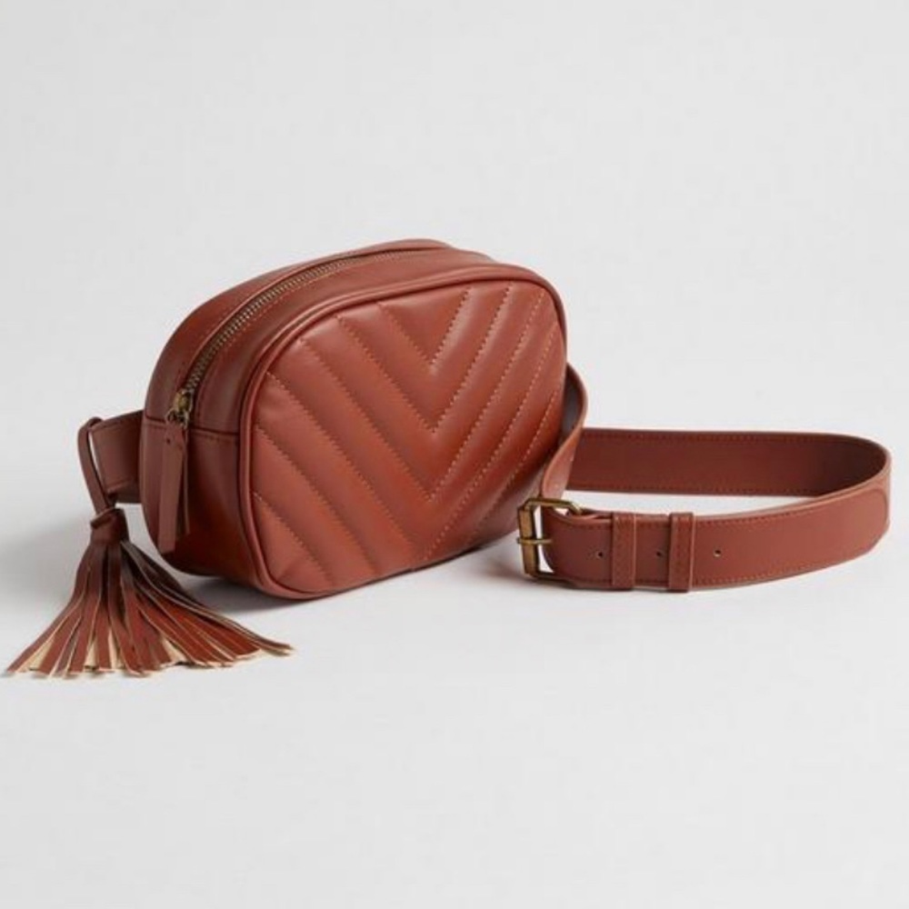 🆕 Quilted Faux Leather Belt Bag With Tassel Cognac Brown NWT Torrid New!